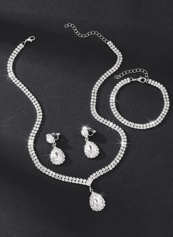 Take Two  Pack of 3 - Silver Crystal Necklace with Bracelet and Earrings for Women | Best Price UAE